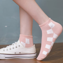 5 Pairs Plaid & Striped Crew Short Socks Women's Stockings