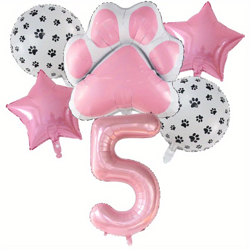 6pcs Dog Paw Bone Foil Balloons - Let's Pawty Balloon