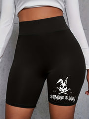  Casual Shorts Women's Plus & Letter Print Skinny Sporty Shorts