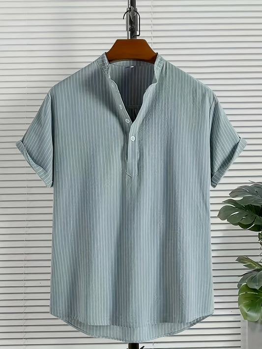 Stripe Print Men s Casual Short Sleeve Shirt For Summer Vacation