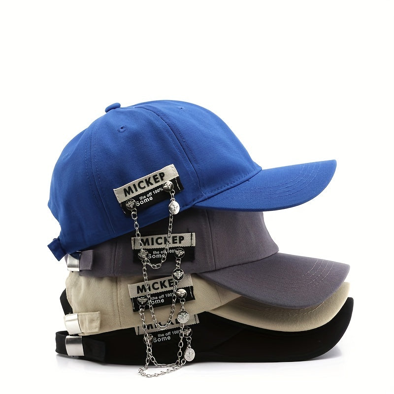 Chain Label Patch Baseball Cap Solid Cotton Lightweight Dad Hat