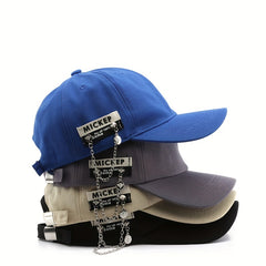 Chain Label Patch Baseball Cap Solid Cotton Lightweight Dad Hat