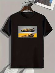 Yellow Sportscar Print Men's Comfy T-shirt for Summer