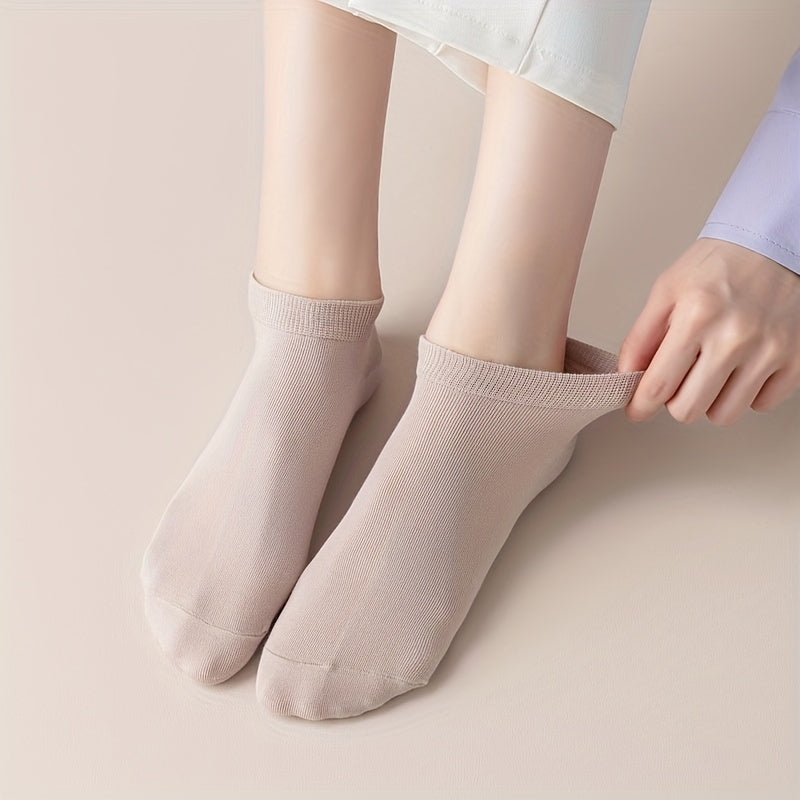 10 Pairs Solid Ankle Socks Comfy & Breathable Women's Stockings