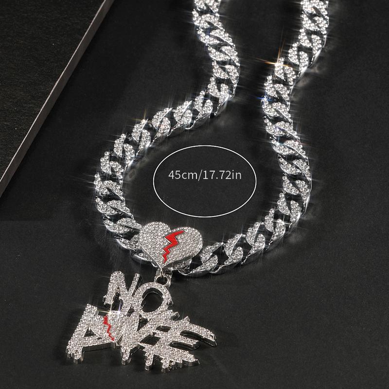 Silver Cuban Link Pendant Chain with Rhinestones