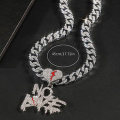 Silver Cuban Link Pendant Chain with Rhinestones