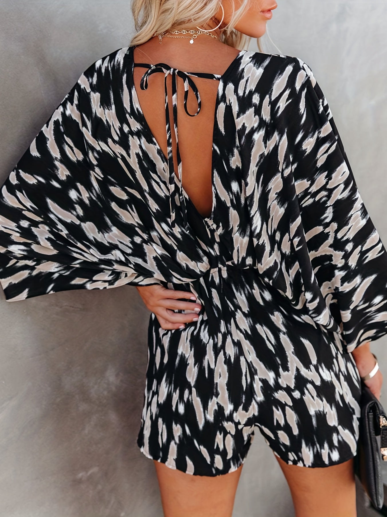 Boho V-neck Romper Jumpsuit Backless Print