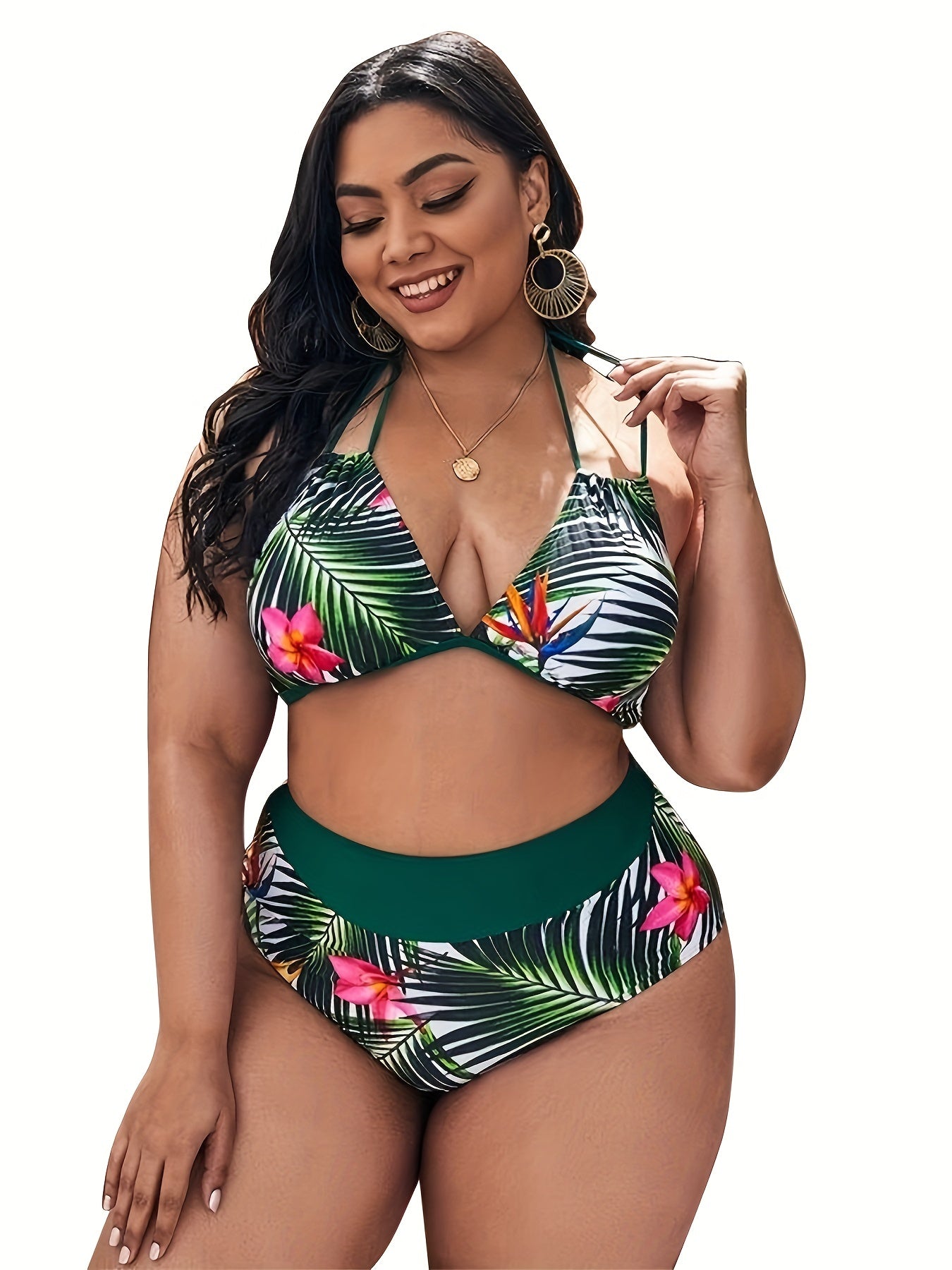  Tropical Print 2pcs Swimsuit Set