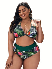  Tropical Print 2pcs Swimsuit Set