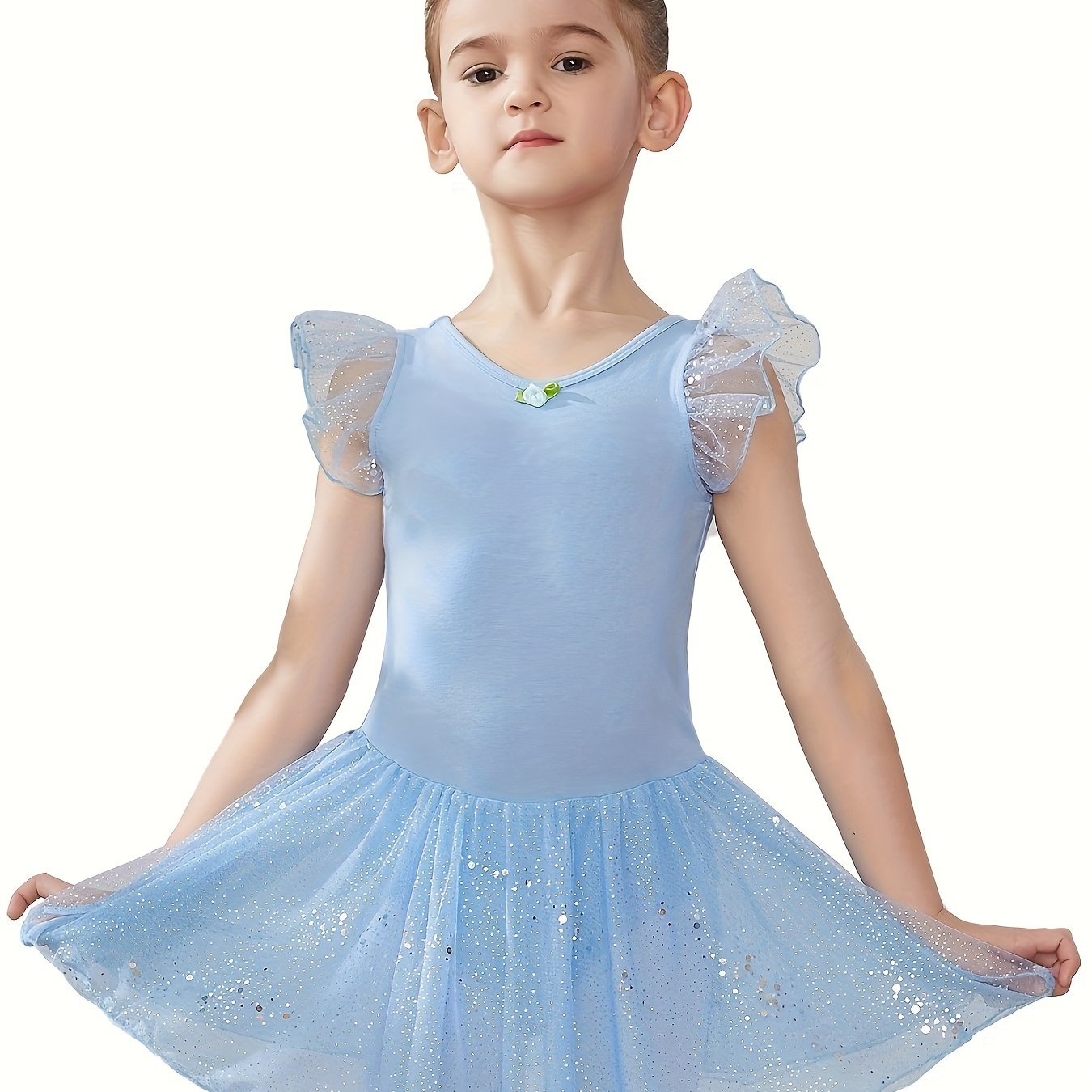 Flower & Cross Back Sequins Ballet Dress Girls Princes Puffy Skirt