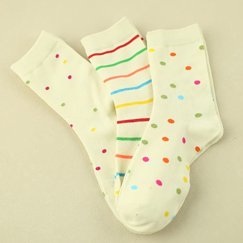 3 Pairs Polka Dot & Striped Socks Mid Tube Women's Stockings