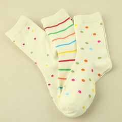 3 Pairs Polka Dot & Striped Socks Mid Tube Women's Stockings