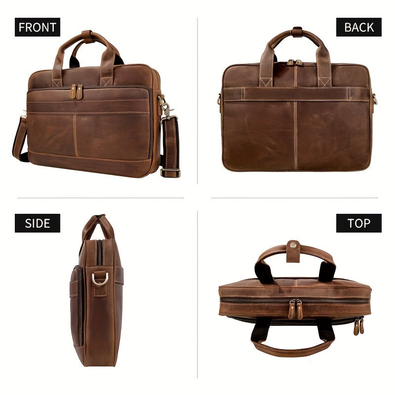 Large Capacity Retro Men's Leather Bag Crazy Horse Leather Briefcase