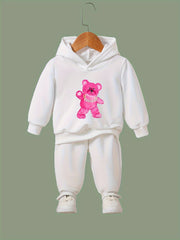 Bear Pattern Long Sleeve Hooded Sweatshirt Girls Comfy Hoodies Pullover