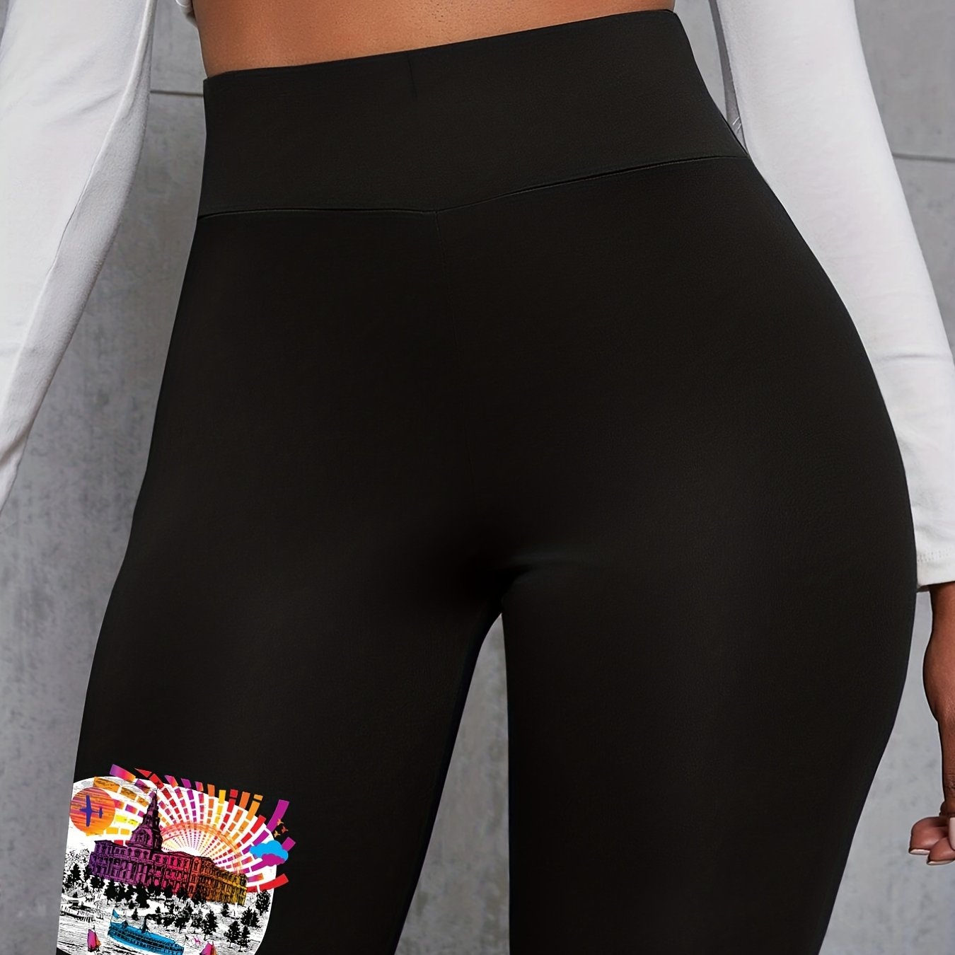  Building Print High Rise Biker Shorts