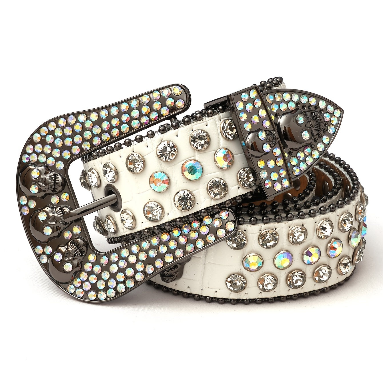 Rhinestone Skull PU Belt Western Cowboy Cowgirl Stylish Punk Belt