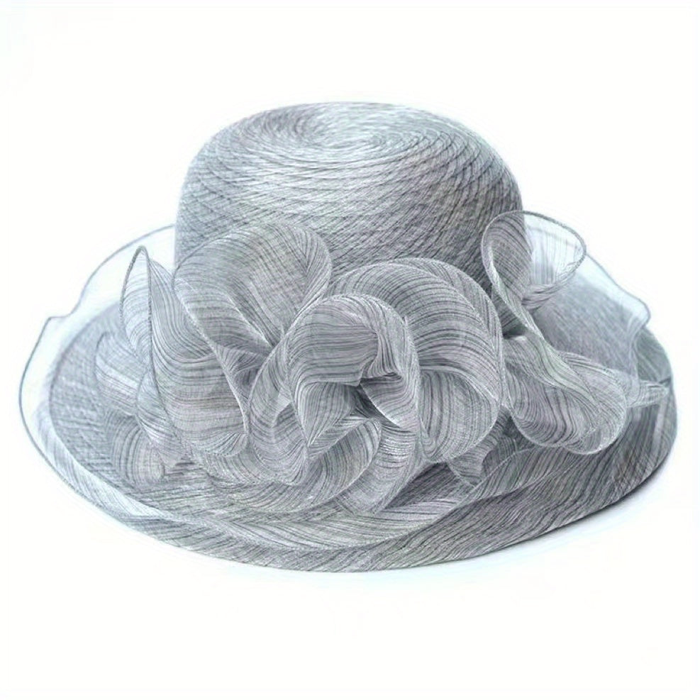 Sunscreen Organza Bucket Hat Flower Decor Lace Derby Hat