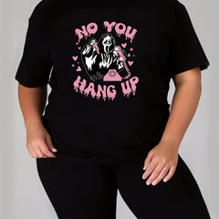  Funny Skull & Slogan Print T-shirt & Biker Shorts Outfit Set