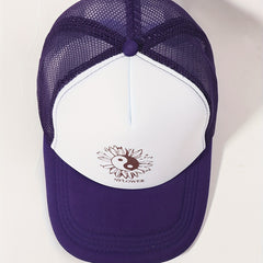 Sunflower Printed Trucker Hat Purple Mesh Baseball Cap Adjustable Dad Hats