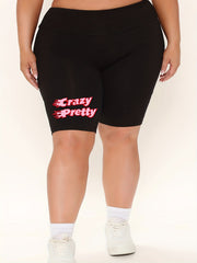 Plus Size Art Letter Print High Waist Biker Shorts