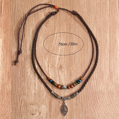 Women's PU Leaf Wooden Bead Necklace Party Jewelry Gift