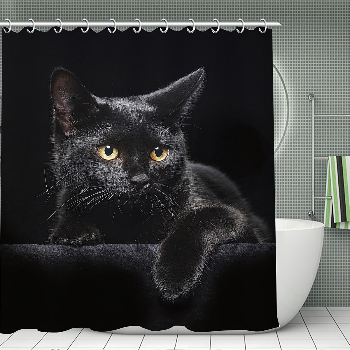 4pcs Cat Shower Curtain Set with Non-Slip Bathroom Rug