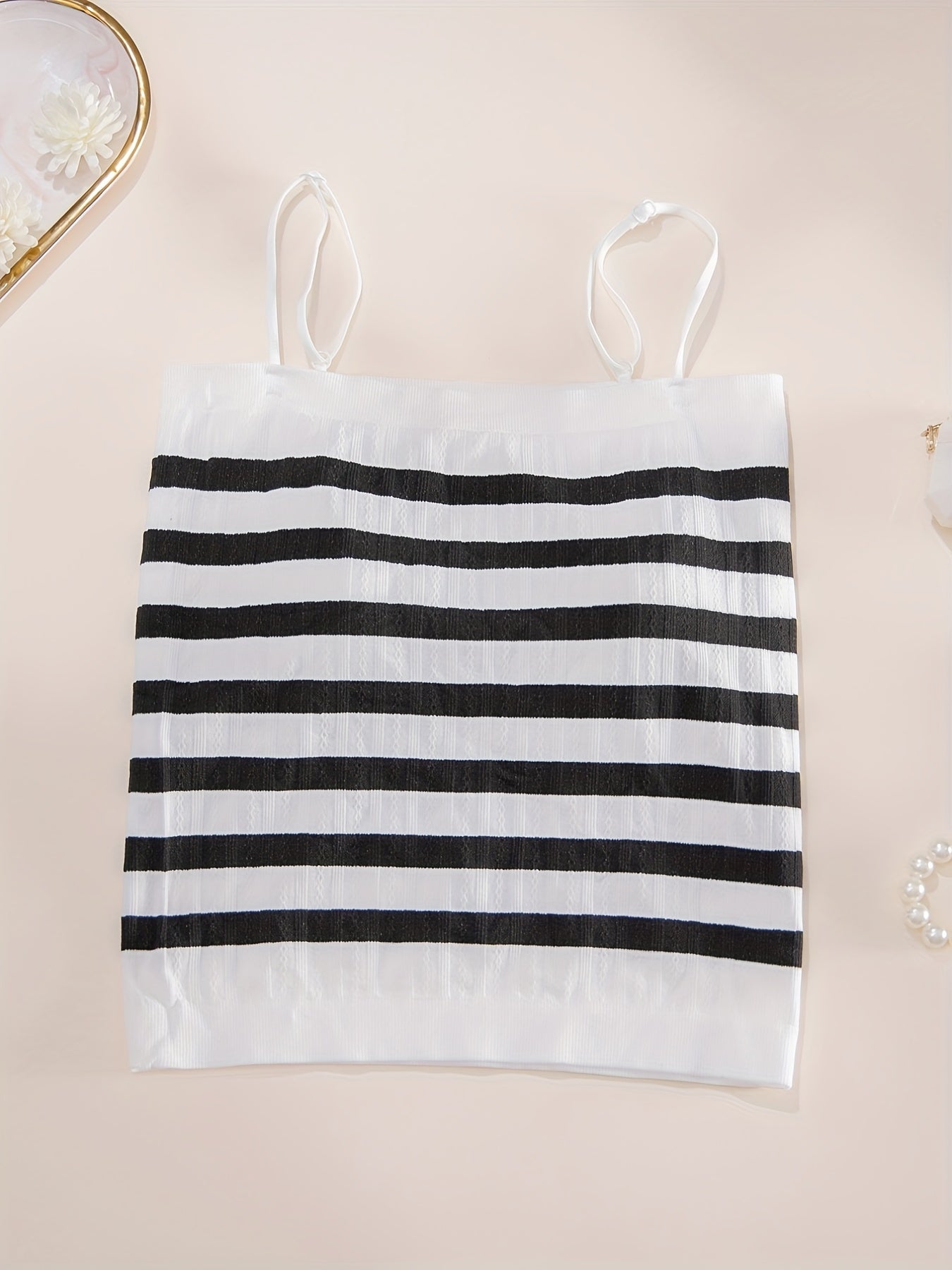 Striped Cami Top with Textured Spaghetti Straps