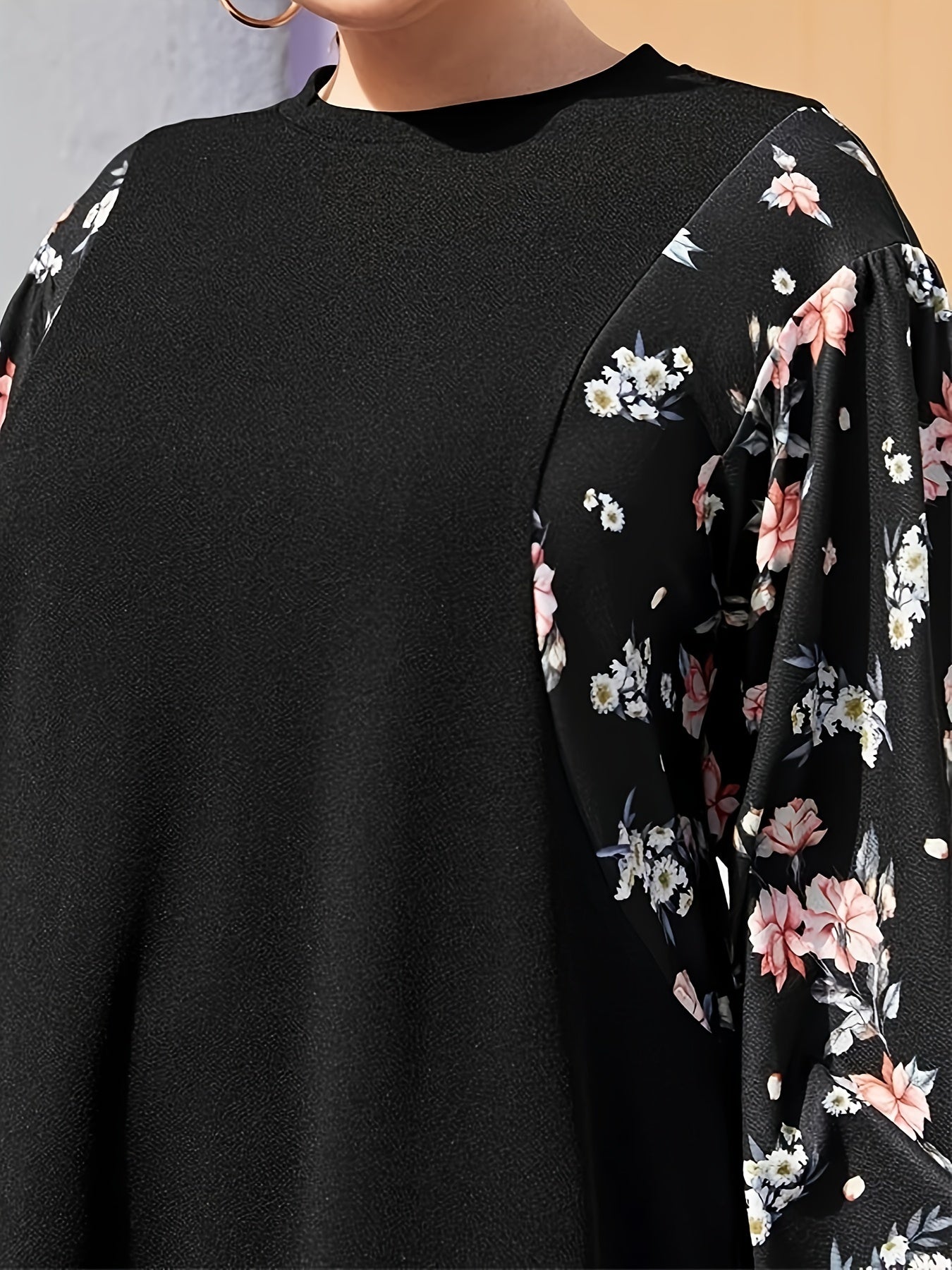  Colorblock Floral Print Abaya Dress
