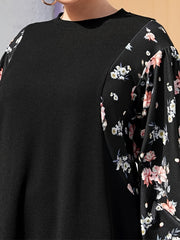  Colorblock Floral Print Abaya Dress