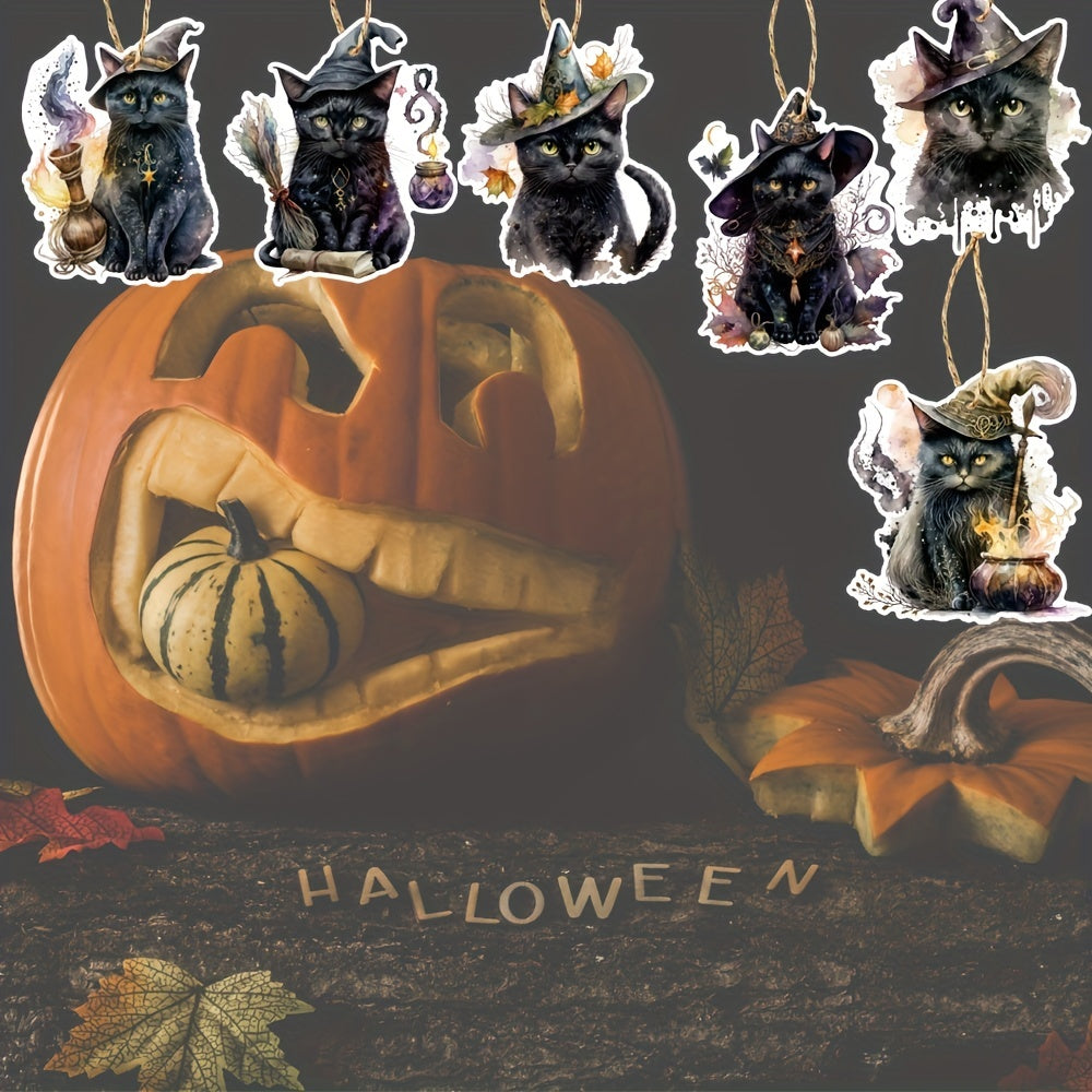 6pc Spooky Halloween Cat Tree Ornaments - Frightening Home Decor