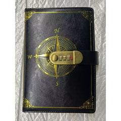 Vintage Leather Diary Notebook with Lock Retro Compass Plain Paper