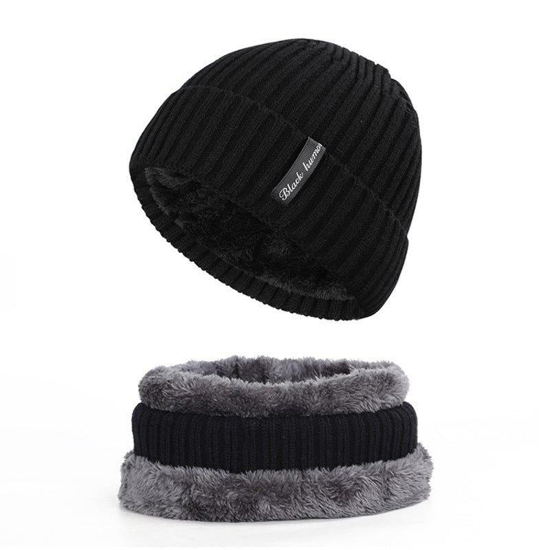 Men's Hat and Scarf Set, Thickened Knitted Woolen Hat for Autumn Winter