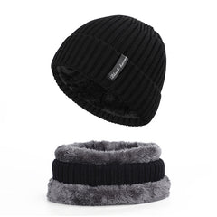 Men's Hat and Scarf Set, Thickened Knitted Woolen Hat for Autumn Winter