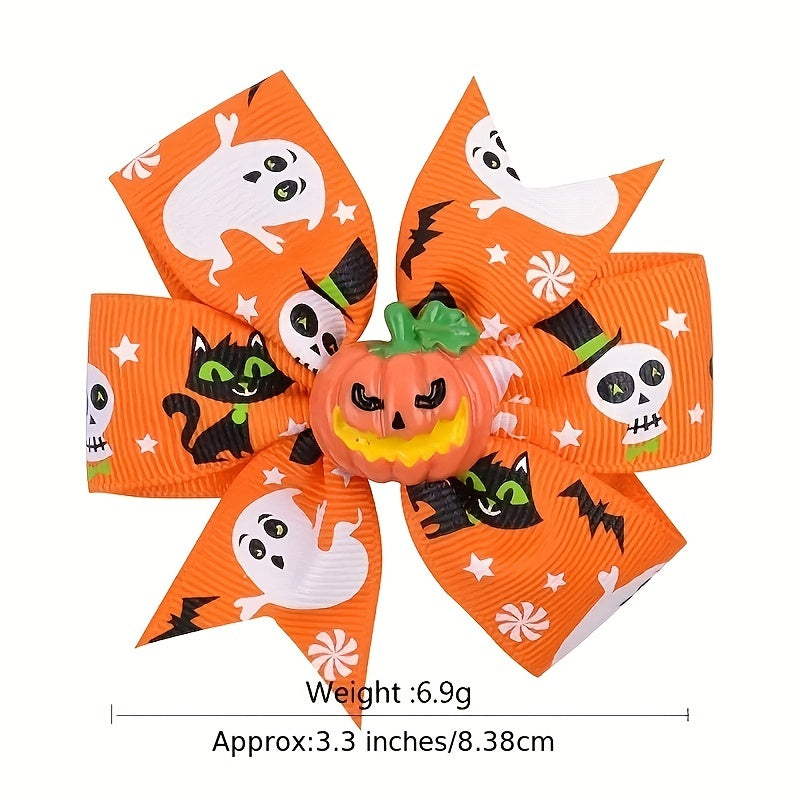 Pumpkin Skull Ribbon Bow Hair Clip Halloween Girls Hair Clip