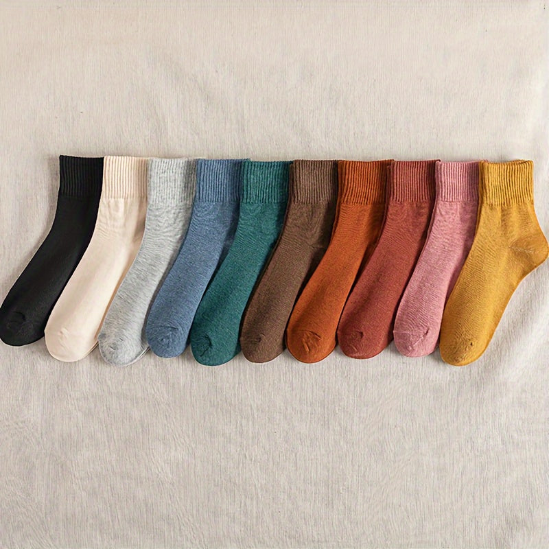 10 Pairs Women's Solid Mid Tube Socks Soft & Comfy Stockings