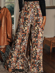 Plus Floral Stripe High Waisted Wide Leg Pants