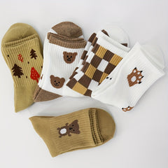 5 Pairs Cartoon Print Socks Comfy & Mid Tube Socks Women's Stockings