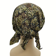 Leaf Print Triangle Turban Cap Cotton Bandana Women Casual Head Wrap