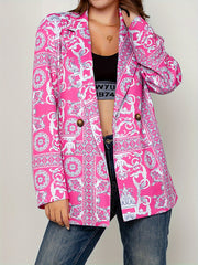  Boho Blazer Women's Plus Scarf Print Long Sleeve Lapel Collar Blazer