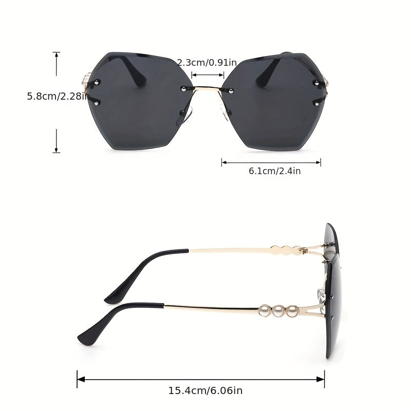 Oversized Rimless Sunglasses Ombre Lens Glasses Faux Pearl Metal Temple UV400