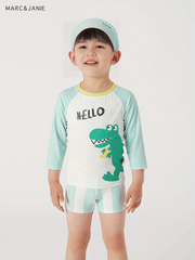 2pcs Toddler Boys Sunscreen Swimsuit Set Animal Graphic Long Sleeve Top