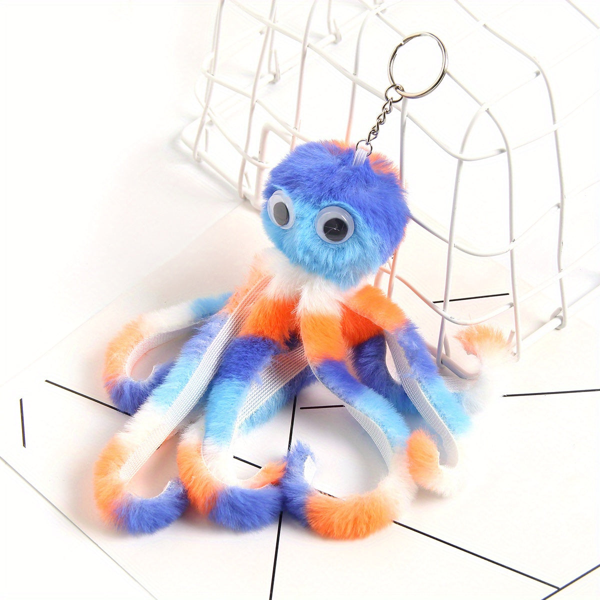 Colorful Stripe Octopus Hair Ball Keychain Female Funny Keychain Pendant