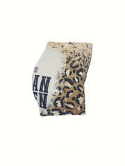 Plus Size Leopard & Slogan & Bull Skull Print High Rise Skinny Shorts