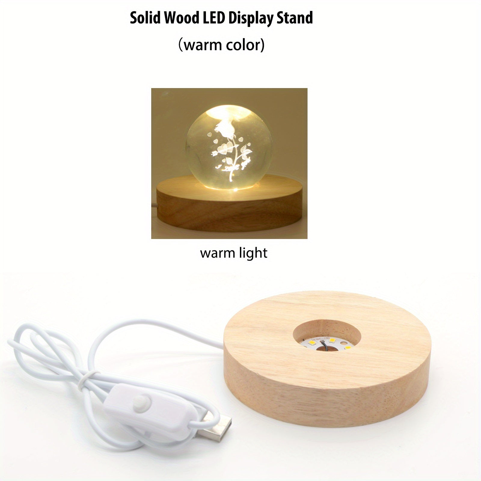 Solid Wood LED Display Base Stand For 3D Crystal Glass Art