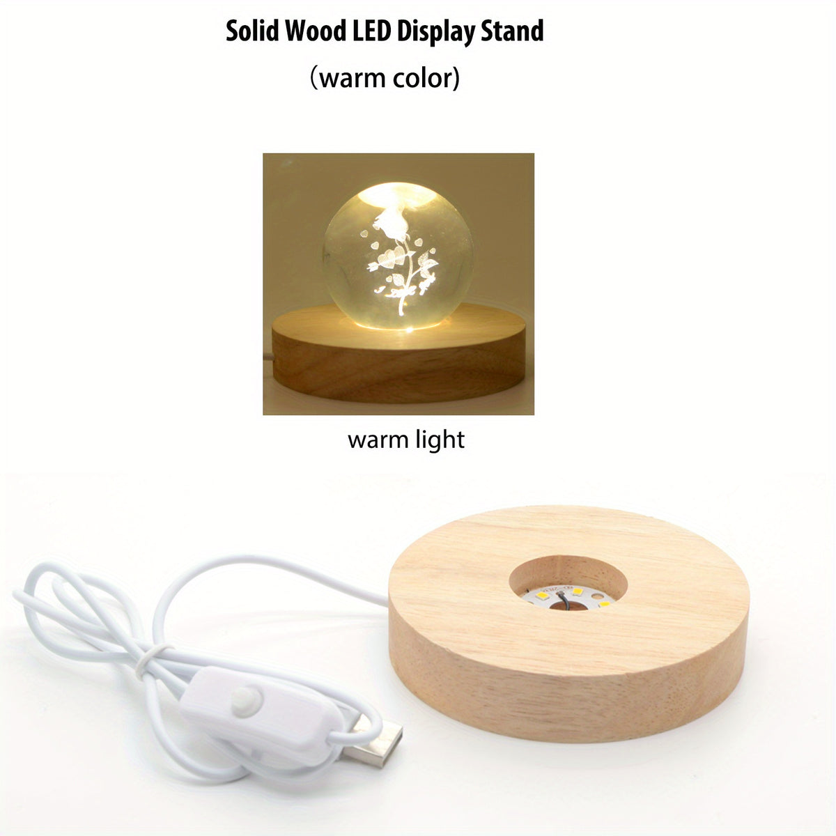 Solid Wood LED Display Base Stand For 3D Crystal Glass Art