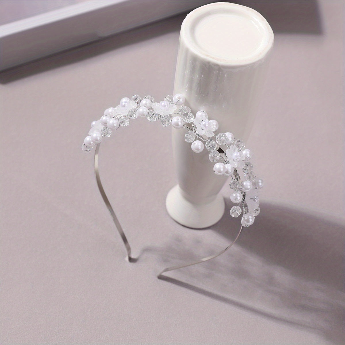 Faux Pearl Headband Crystal Beaded Hair Band Bridal Headdress