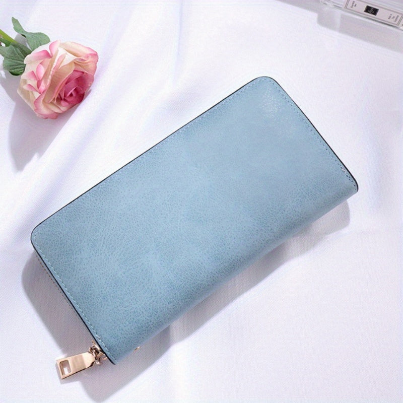 Women's Vintage Long Clutch Purse Faux Leather Coin Purse Zipper Bag