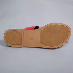 Women's Casual Flat Slides Open Toe Faux Leather Slide Sandals