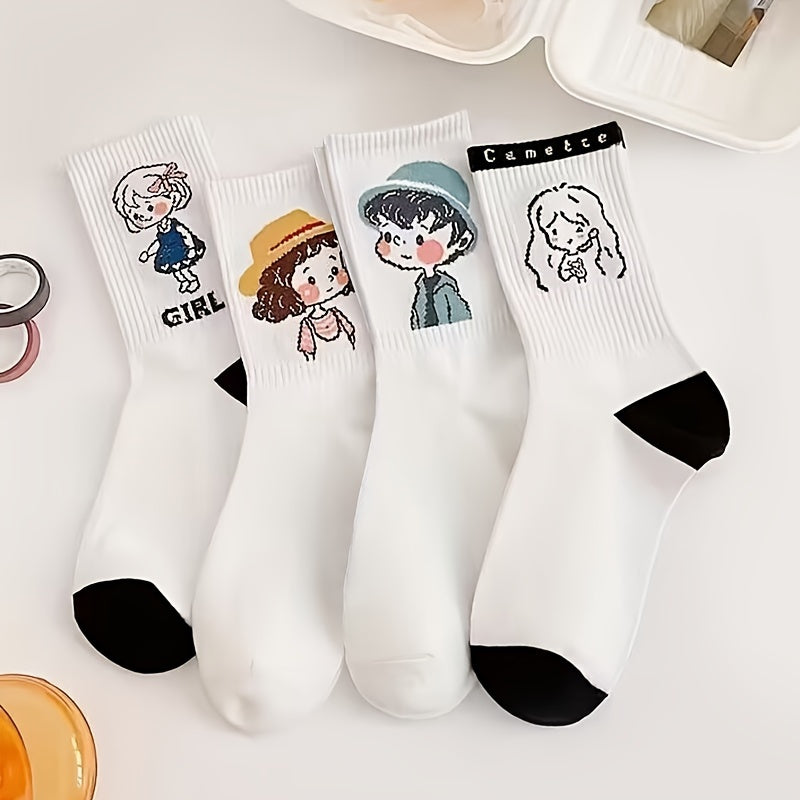 Cartoon Print Comfy Mid Tube Socks Women's Stockings