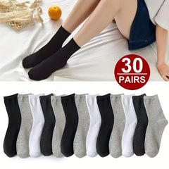 10 20 30 Pairs Solid Socks Comfy & Breathable All match Socks Women's Stockings